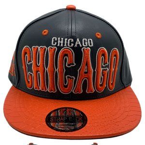 Chicago E-Flag Stacked Leather Strapback Hat